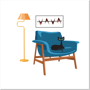 Atomic Cat Relaxing on a Mid Century Chair Posters and Art